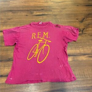 REM Vintage 1984 Little America Part 2 World Tour T Shirt Pink Destroyed Bike
